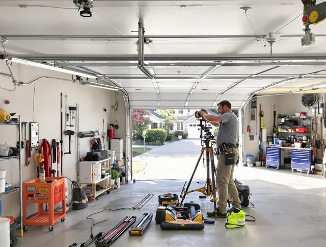 Altadena Garage Door Repair specialist performing laser-guided track alignment in Altadena
